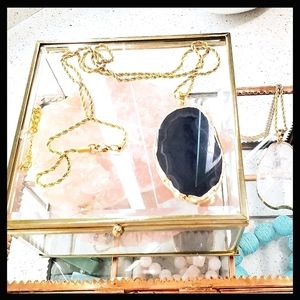 14k Gold Black Agate Stone Statement Necklace